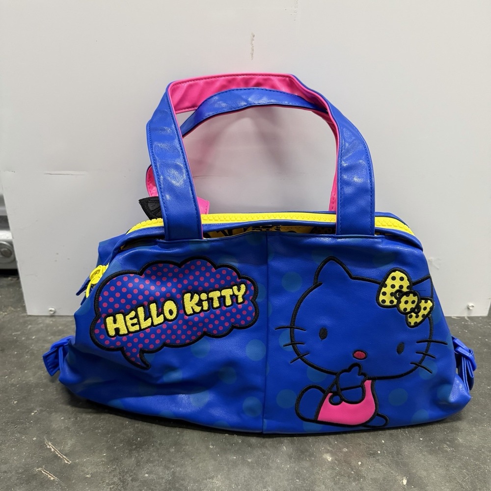 Sanrio Hello Kitty Vinyl Blue Tote Purse Vintage Style